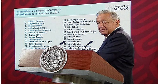 En mañanera, AMLO enlista a 43 presidenciables de oposición para 2024
