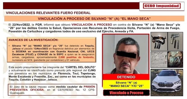 Ejército detiene a jefe regional del CJNG en Jalisco y Zacatecas