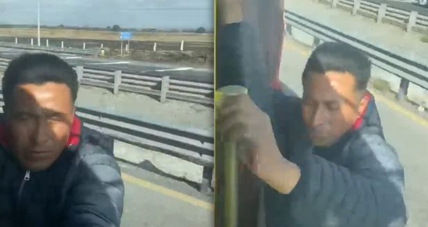 Se queda colgado de camión que intentó asaltar en la México-Puebla