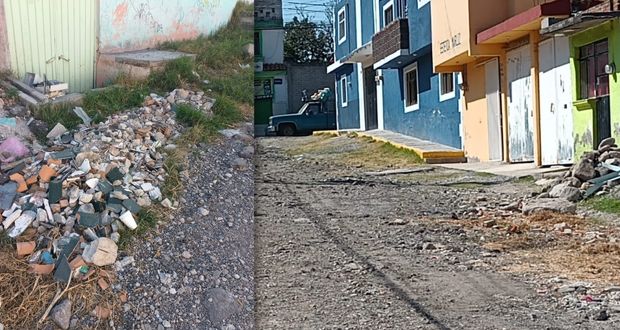 Piden vecinos de Álamos pavimentar calle que se volvió tiradero de escombro