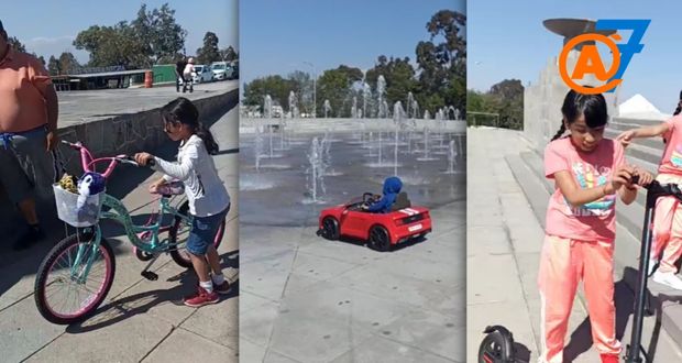 Pese a electrónicos, niños poblanos aún disfrutan de bicicletas y patines en Reyes 