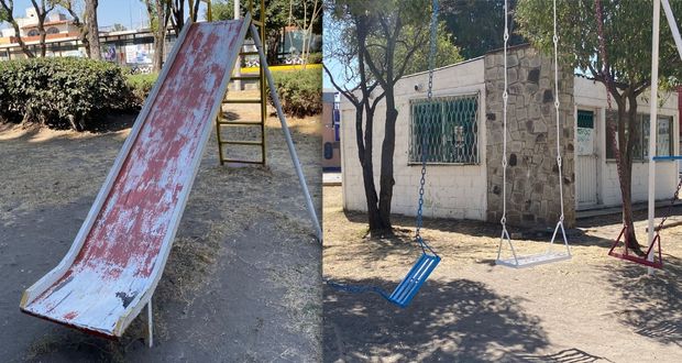 Juegos y gimnasios en parques de Puebla capital, deteriorados e inseguros