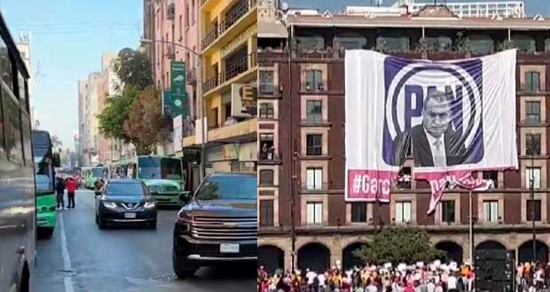 En camiones o con escoltas, van a zócalo de CMDX para rechazar reforma electoral 