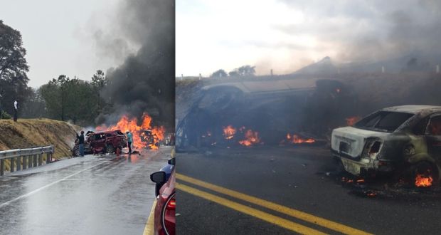 Choque en la Amozoc-Perote incendia vehículos y deja 5 muertos; van 3 en semana
