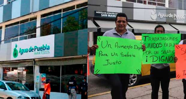 Sindicalizados de Agua de Puebla logran alza salarial del 5%; exhiben bajos sueldos