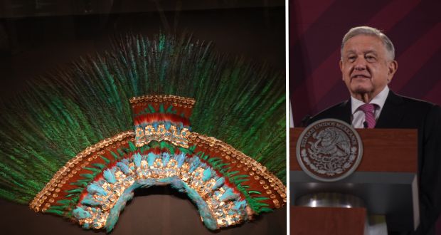 AMLO insiste a Austria regresar penacho de Moctezuma a México