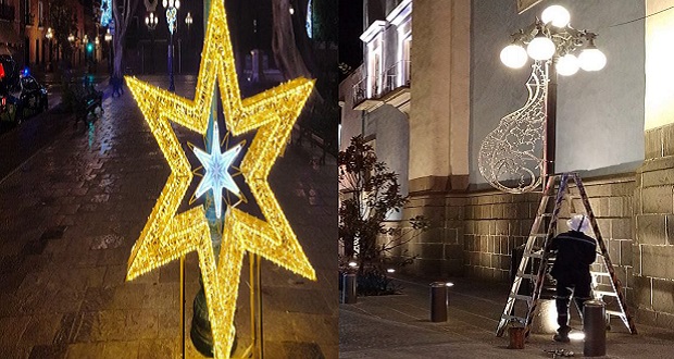 ¡Imperdible! Inicia el acomodo de adornos navideños en Puebla capital.
