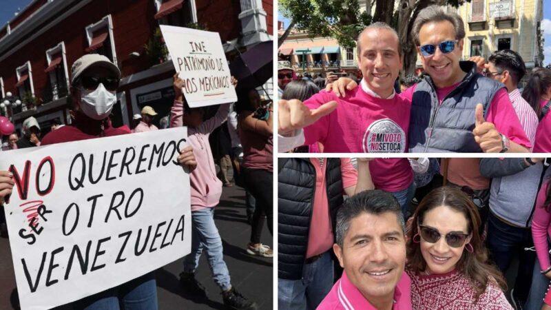Panistas en Puebla se unen a marcha por la democracia; Eduardo Rivera asiste