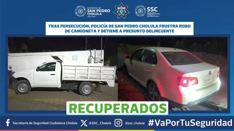 Policía de San Pedro Cholula recupera vehículo robado en Veracruz. Van 131 unidades recuperadas en la gestión de Paola Angon.