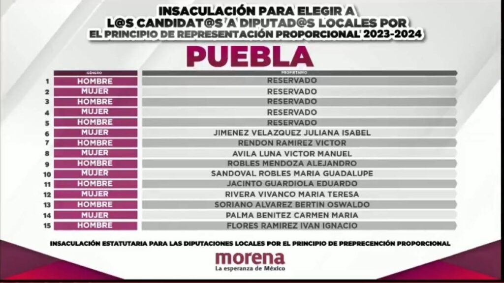 Morena nacional define 10 diputaciones locales plurinominales para Puebla