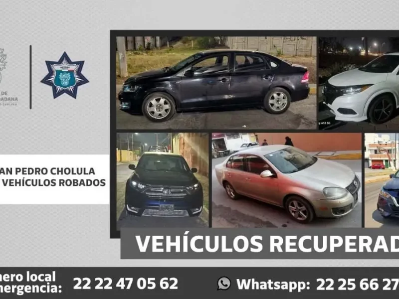 Policía de San Pedro Cholula recupera 5 vehículos robados; van 30 en el año