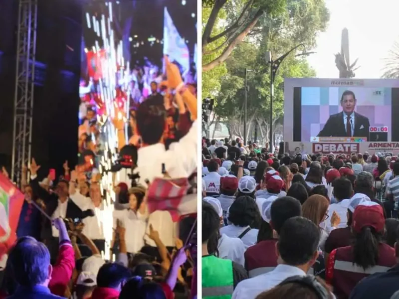 Entre gritos, agresiones y banderas, así se vivió el Debate Puebla 2024