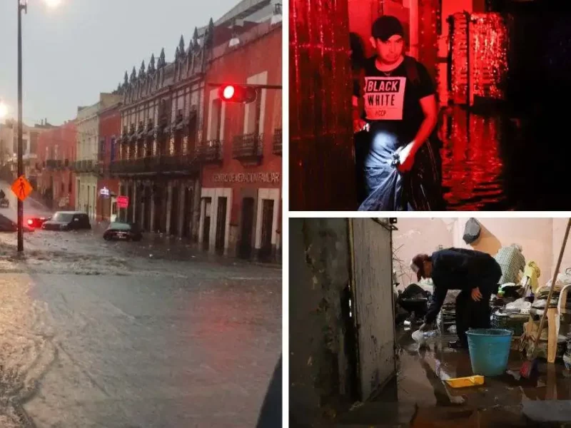 Lluvias en Puebla inundan bulevar 5 de Mayo, provocan apagones y tiran arboles