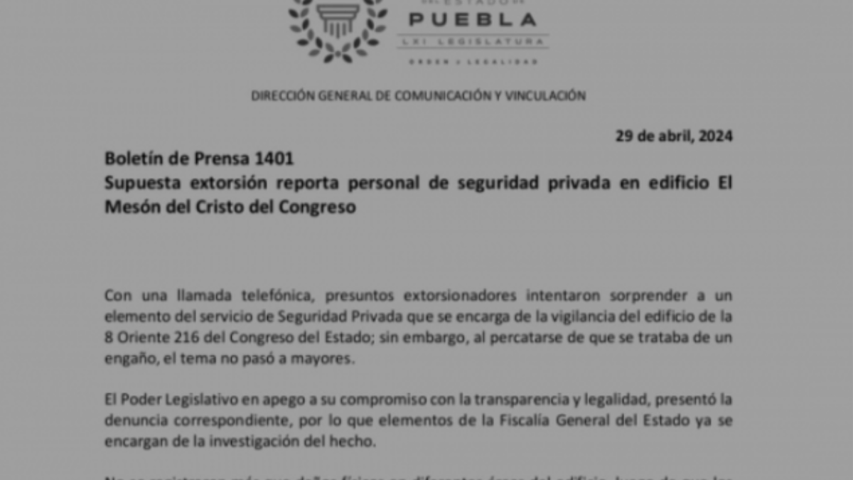 Supuesta extorsión reporta personal de seguridad privada en edificio del Cristo del Congreso