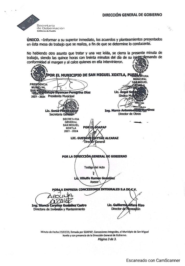 Miguel Ángel Hernández Pérez se celebró un acuerdo con Concesiones Integrales (Agua de Puebla) para que la empresa pudiera perforar el pozo cuatro ubicado en la zona de La Luz.