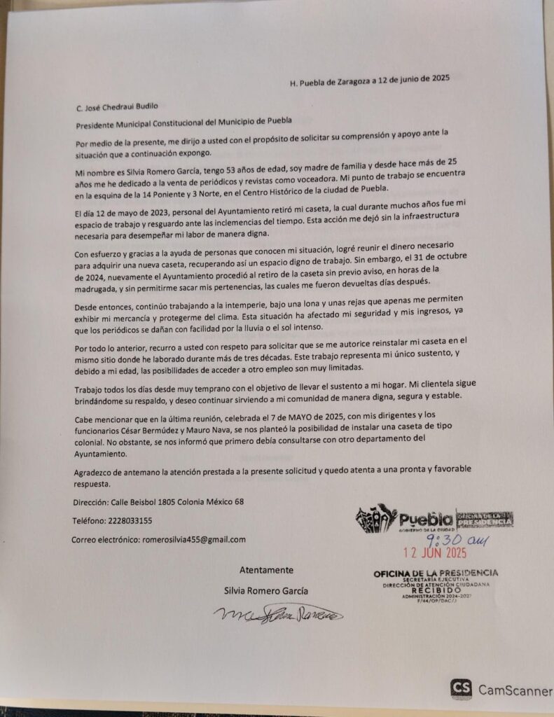 Petición Sra Silvia para la reinstalación de casetas