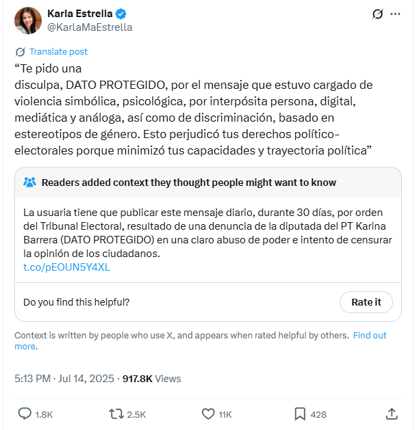Disculpas públicas de Karla Estrella