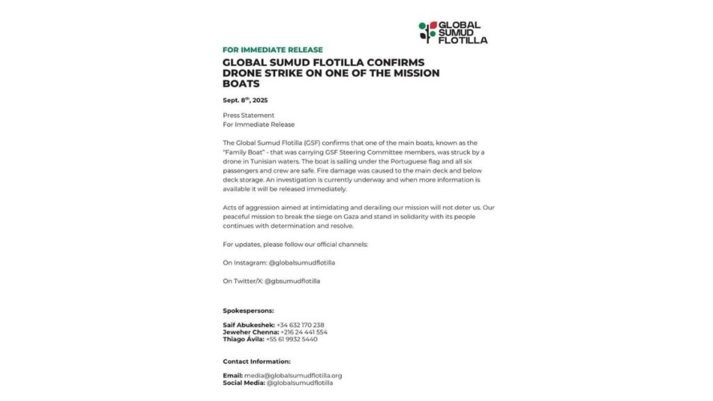 Comunicado oficial de la Global Sumud Flotilla