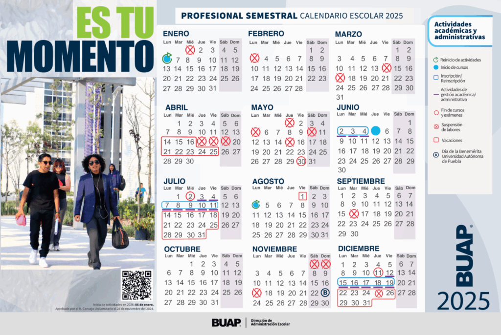 Calendario semestral de profesional 2025