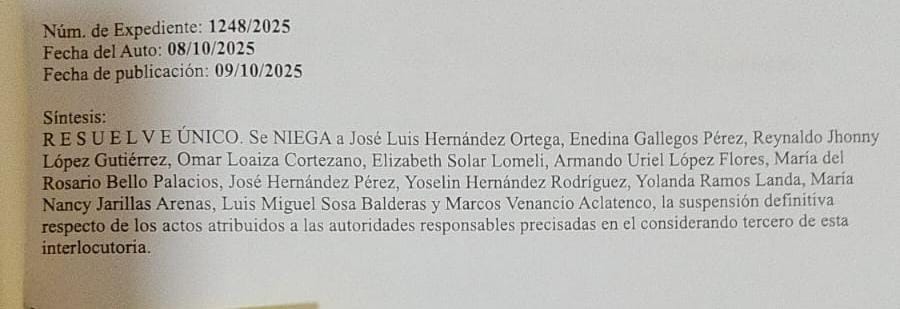 Negativa de Juez Federal a suspensión
