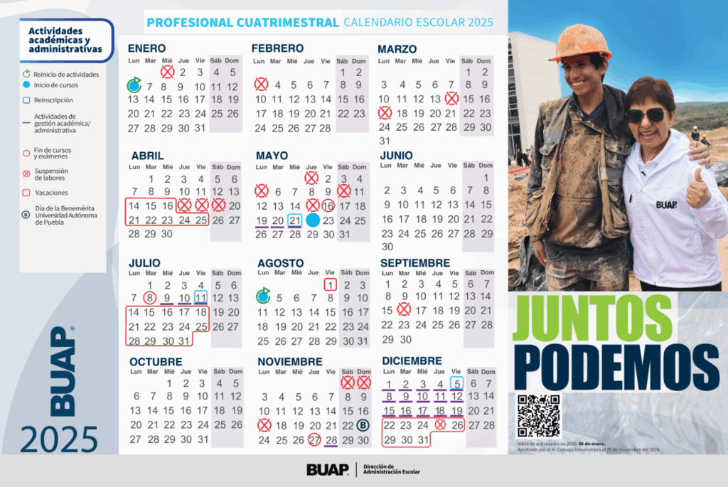 Calendario cuatrimestral profesional 2025 