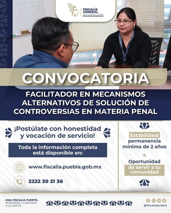 Convocatoria oficial de la Fiscalía de Puebla