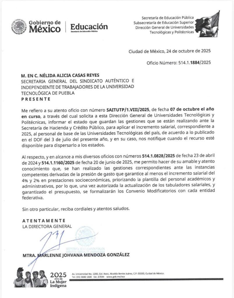 Oficio de la Dirección de Tecnológicos y Politécnicos