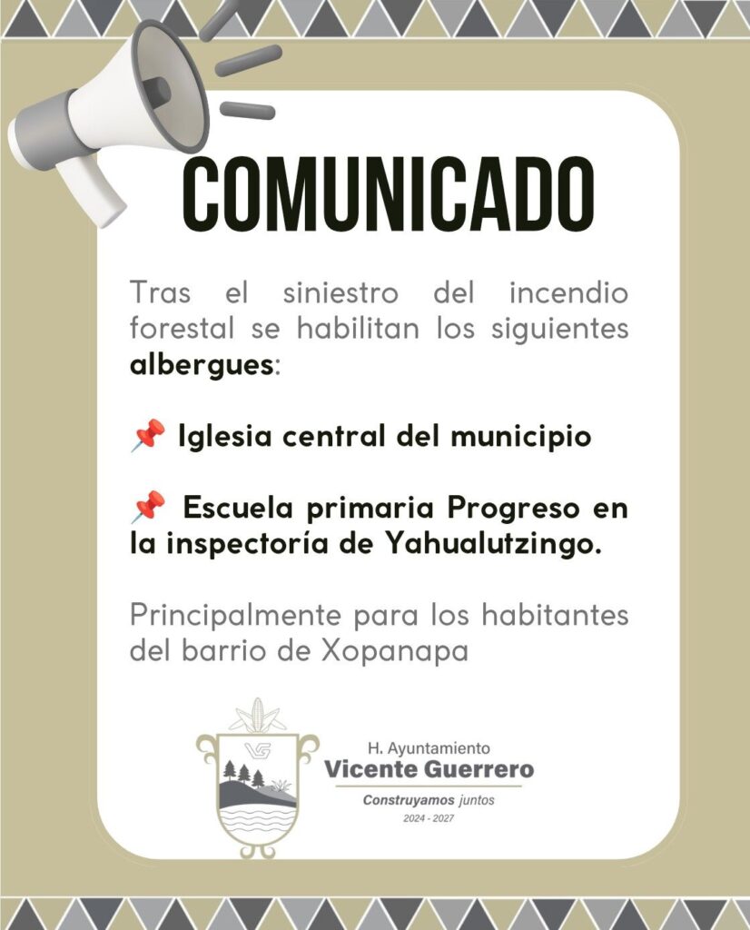 Tras incendio forestal, habilitan albergues en Yahualutzingo, Vicente Guerrero; liquidan 70%