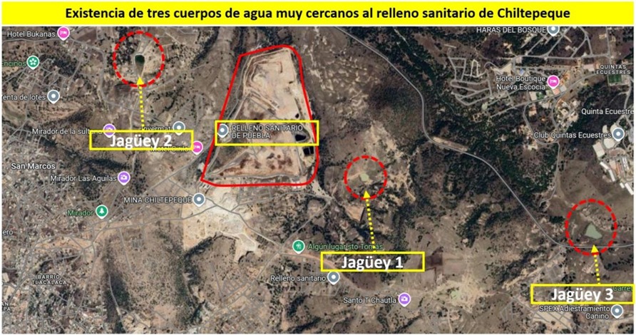 Cuerpos de agua cercanos al relleno de Chiltepeque