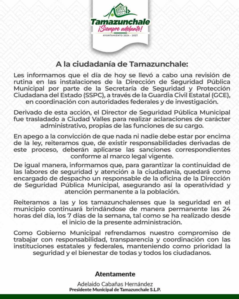 Detienen a Christian González, director de seguridad de Tamazunchale, San Luis Potosí