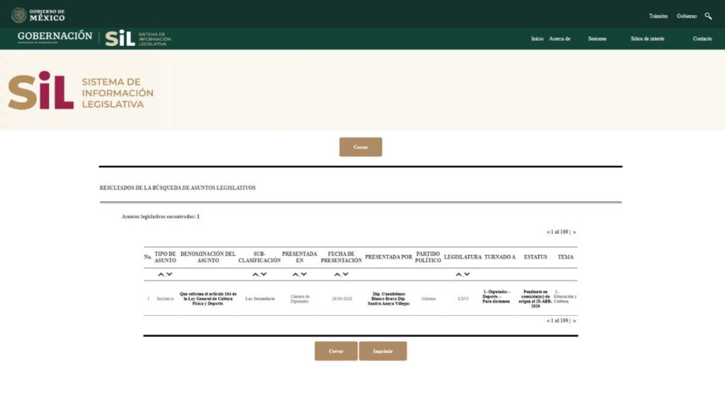 Información oficial de el Sistema de Información Legislativa (SIL)