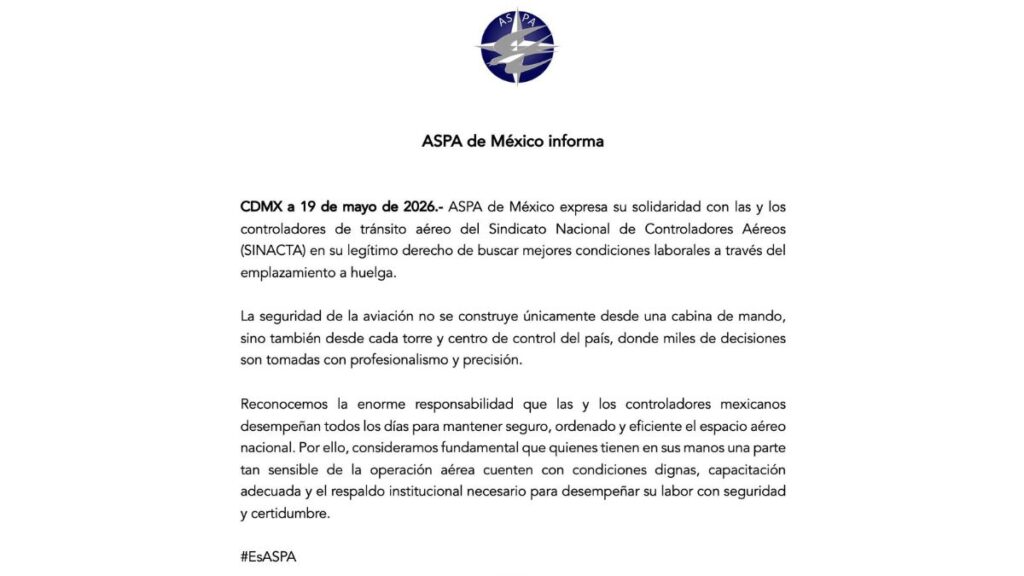 Posicionamiento oficial de la Asociación Sindical de Pilotos Aviadores de México (ASPA)