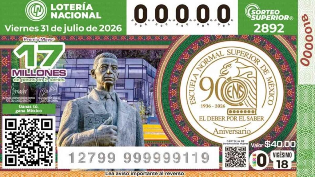 Lotería Nacional celebra 90 años de la Escuela Normal Superior de México con premio de 17 mdp